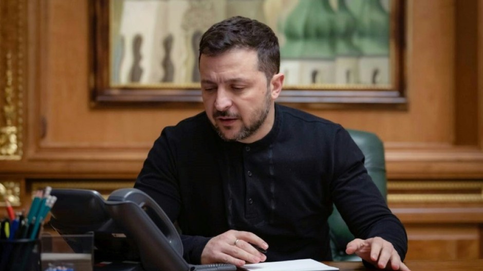 Ukraine's President Volodymyr Zelensky, during a phone call with US President Donald Trump