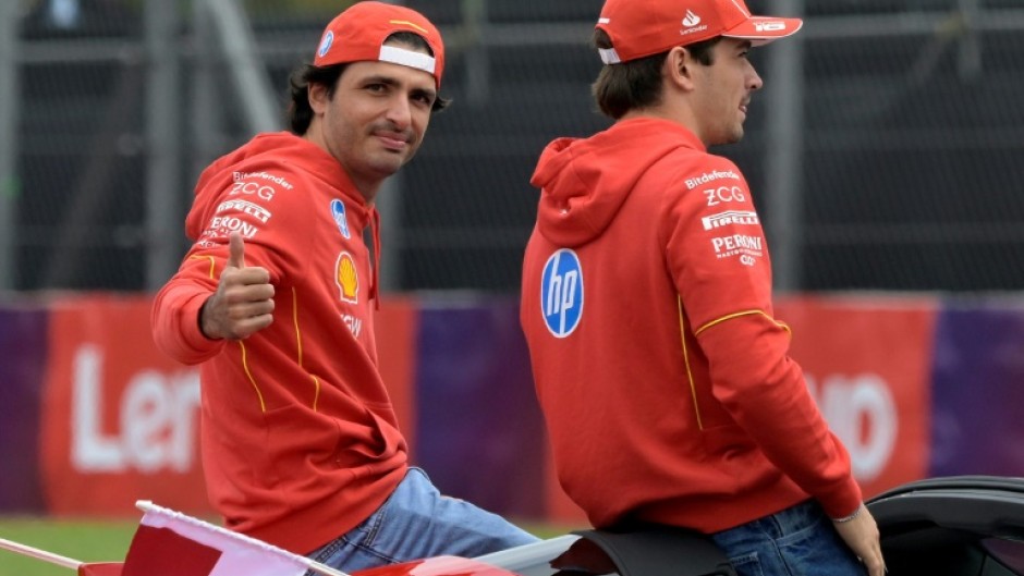 Ferrari backing: Carlos Sainz (L), alongside then team-mate Charles Leclerc, believes his old side can challenge for the 2025 F1 title