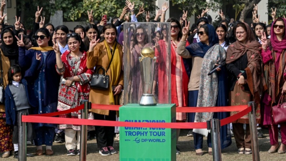 The ICC Champions Trophy on display in Lahore earlier in early February