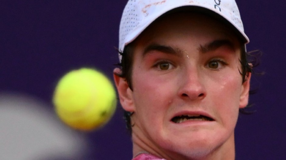 Final push: Joao Fonseca on his way to victory over Laslo Djere in the semi-finals of the Argentina Open on Saturday 
