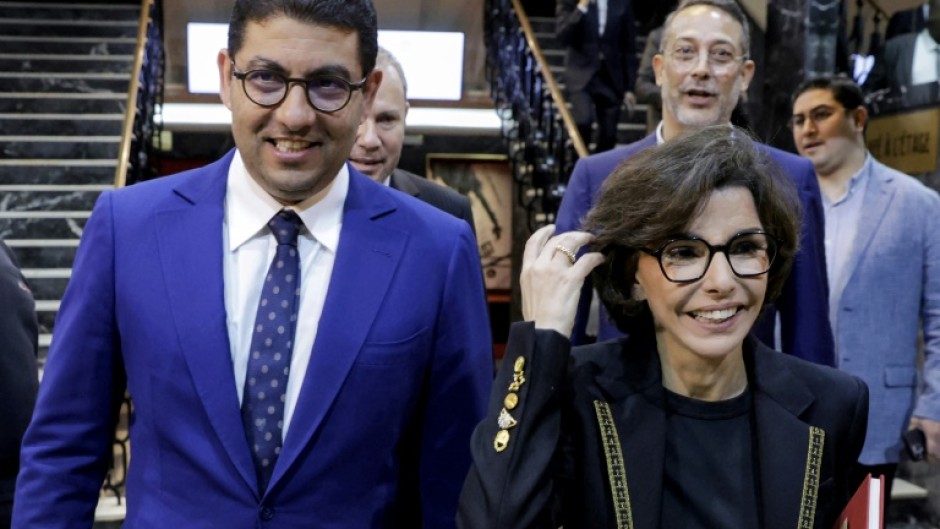 French Culture Minister Rachida Dati (R) pictured with her Moroccan counterpart Mohamed Mehdi Bensaid in Rabat