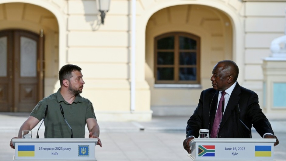 Ukraine leader Volodymyr Zelensky (left) met his South African counterpart Cyril Ramaphosa in 2023 in Kyiv