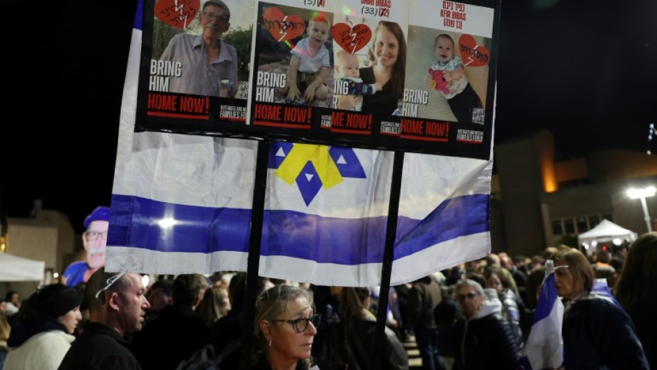A rally in Tel Aviv in support of the Bibas family and another Israeli hostage, Oded Lifshitz, after militants handed bodies back to Israel