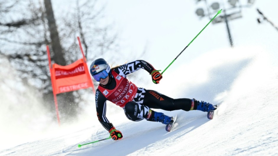 Alice Robinson was quickest on the first run in the women's giant slalom in Sestriere