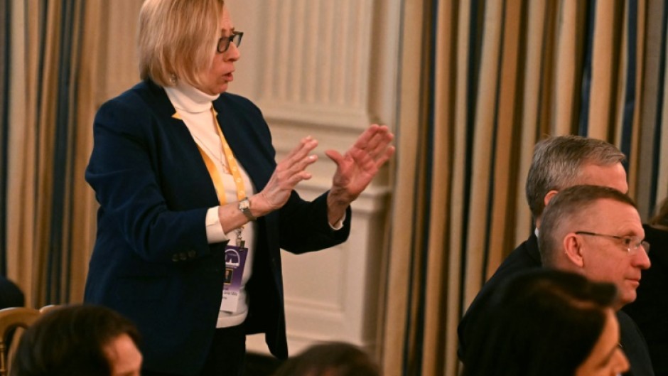 Maine Governor Janet Mills speaks during a gathering of governors at the White House with President Donald Trump