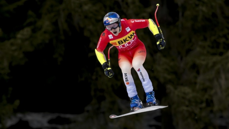 Marco Odermatt flies to victory oin the World Cup super-G at Crans-Montana