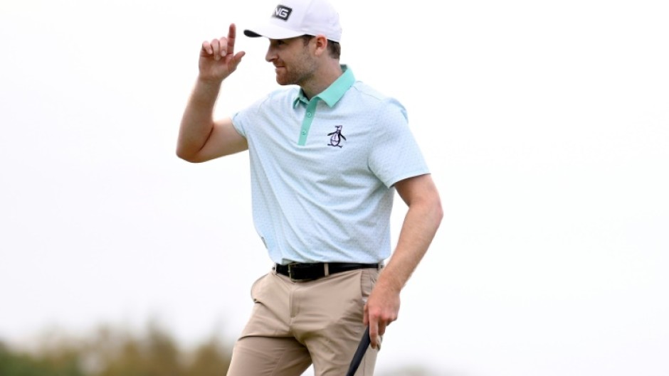 American Brian Campbell reacts after a birdie at the second playoff hole to win the US PGA Tour Mexico Open