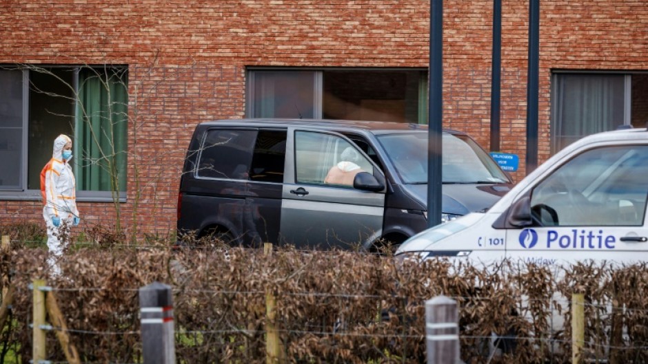Belgian forensic police outside a residential care home where a 90-year-old man is suspected of stabbing to death two elderly residents