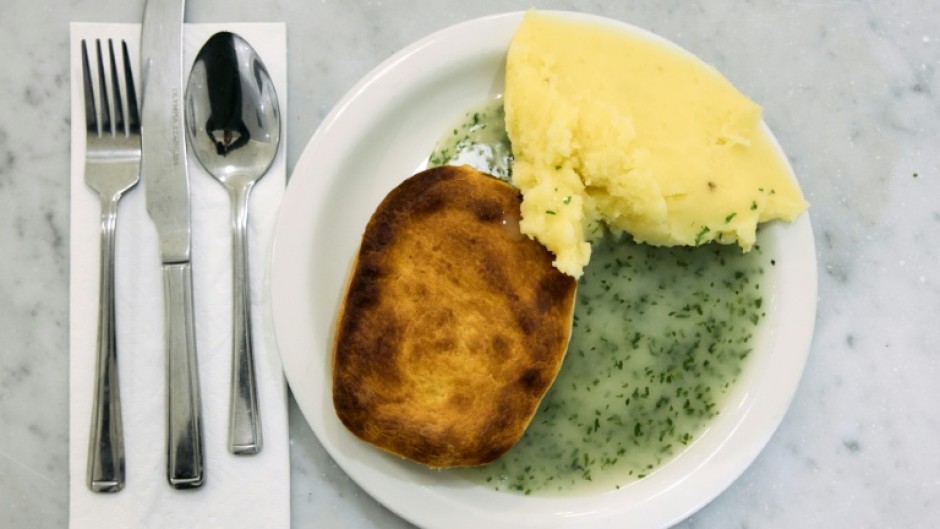 A typical portion of pie and mash 