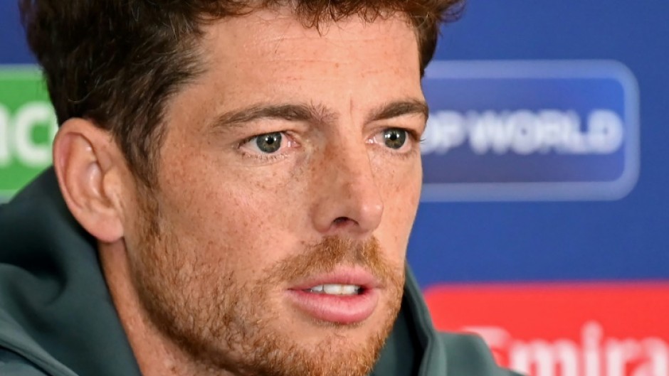 New Zealand's captain Mitchell Santner attends a presser at Gaddafi Stadium in Lahore