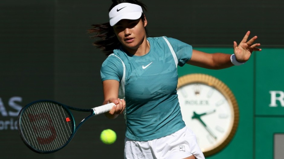 Emma Raducanu practices at Indian Wells, where she is returning to action for the first time since being targeted by a stalker in Dubai