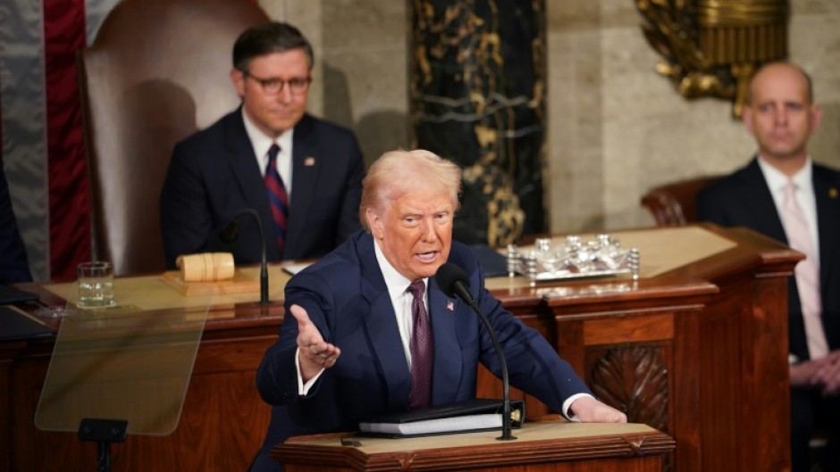US President Donald Trump speaks during an address to a joint session of Congress at the US Capitol 