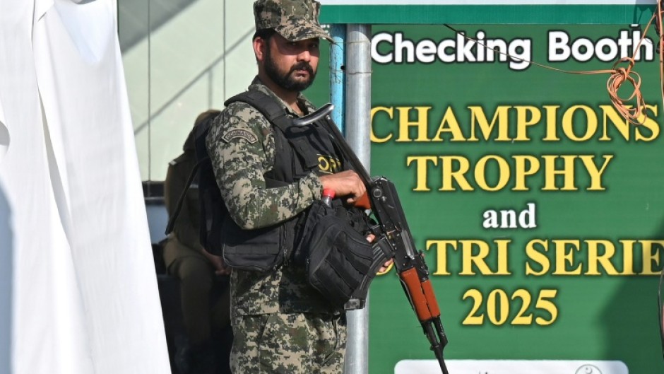 Pakistan security personnel outside the Gaddafi Stadium in Lahore last month
