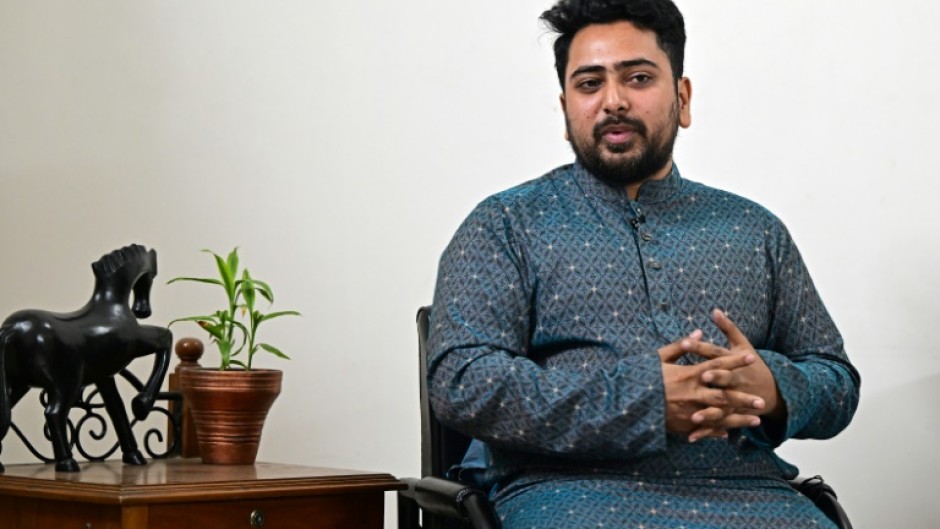 Nahid Islam, head of Bangladesh's National Citizens Party (NCP), speaks to AFP at his residence in Dhaka