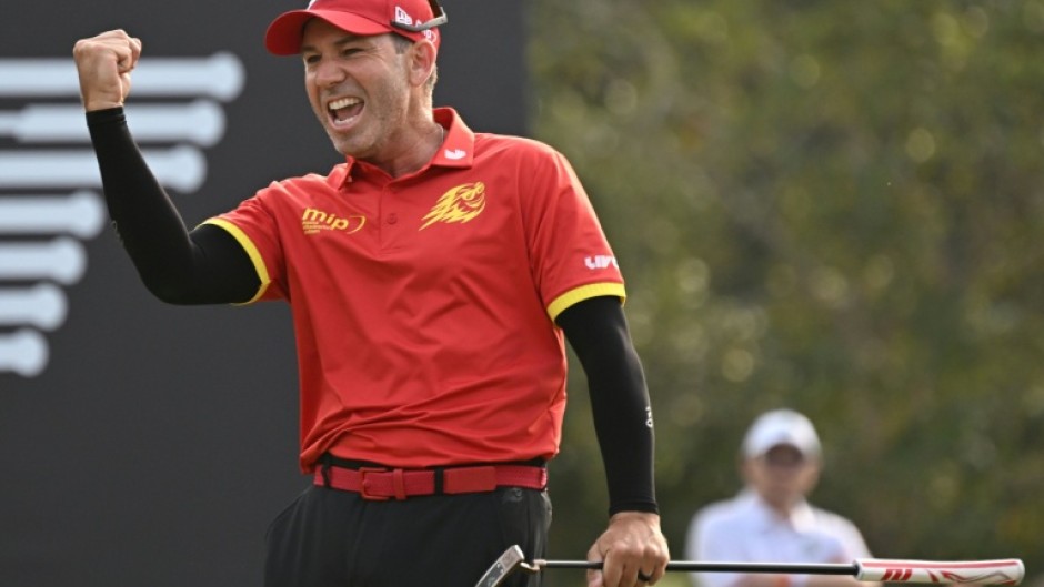 Sergio Garcia celebrates his victory at LIV Golf Hong Kong