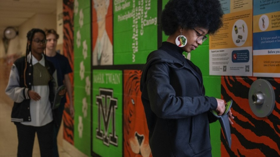 Students at Twain Middle School in Virginia must store their phones in magnetic pouches at the start of each day