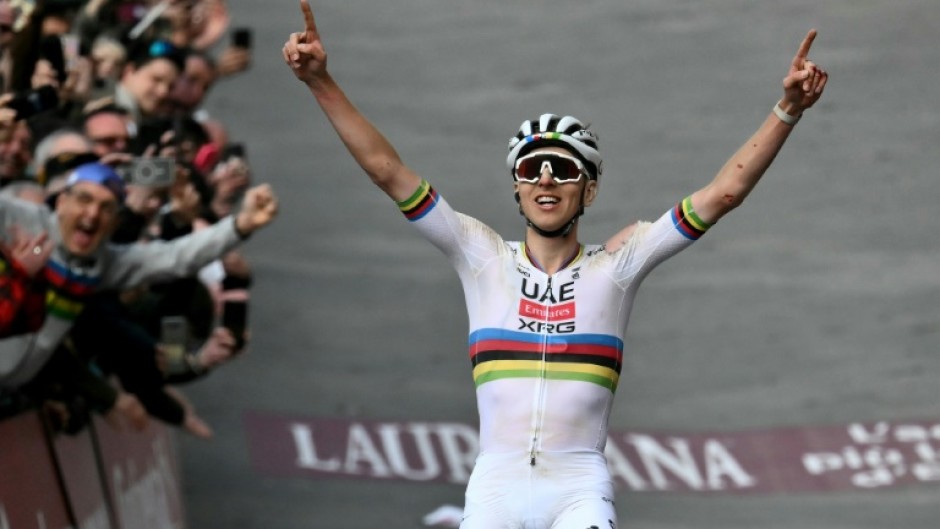 Tadej Pogacar recovered from a fall to win the Strade Bianche