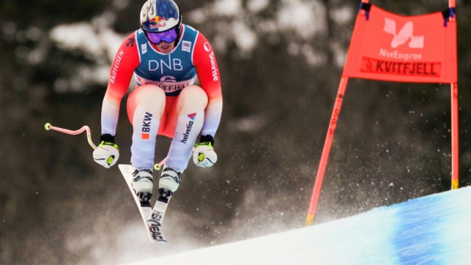 Switzerland's Franjo von Allmen competes during the World Cup downhill race in Kvitfjell, Norway