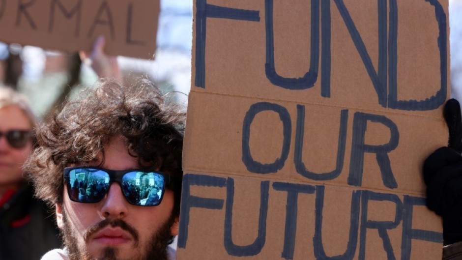 Scientists protest in Washington square park in New York City on March 7, 2025