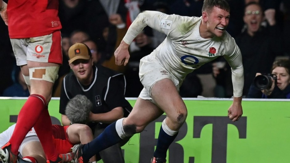 Test return: England centre Fraser Dingwall (R), pictured scoring a try against Wales in last year's Six Nations, has been recalled to face Italy at Twickenham