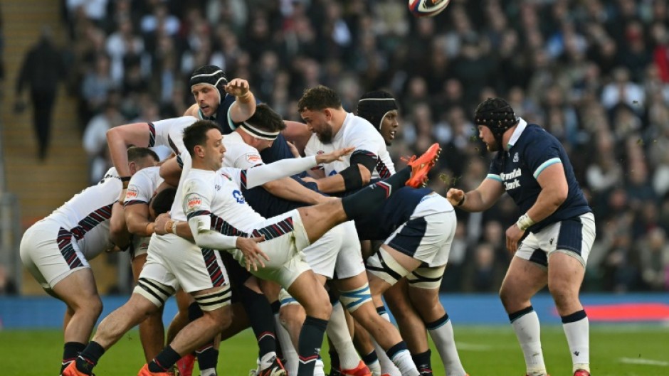 England scrum-half Alex Mitchell kicks the ball up-field during a 16-15 Calcutta Cup win over Scotland at Twickenham