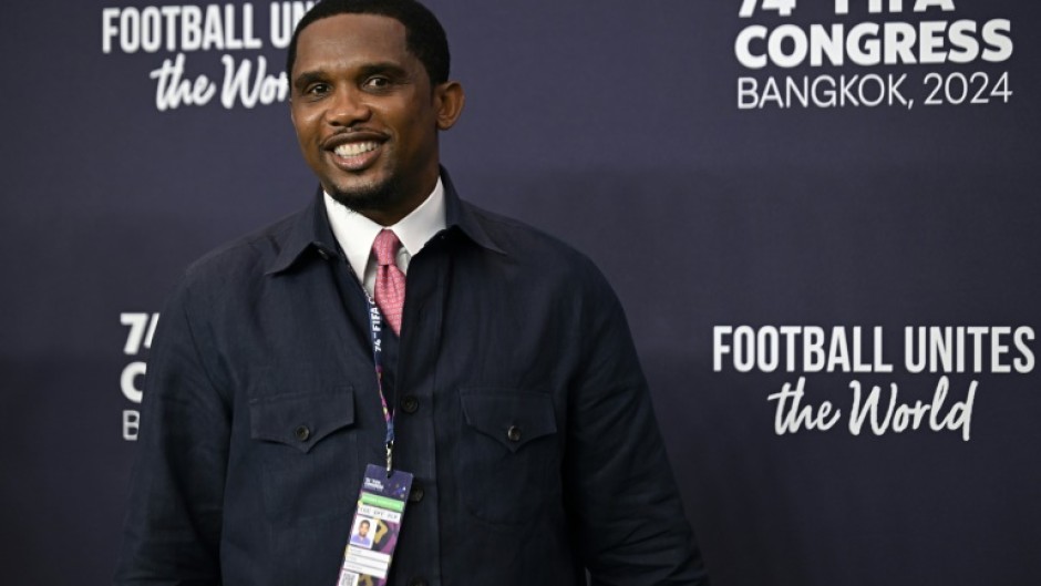 Cameroon delegate Samuel Eto'o at the 2024 FIFA congress in Bangkok.
