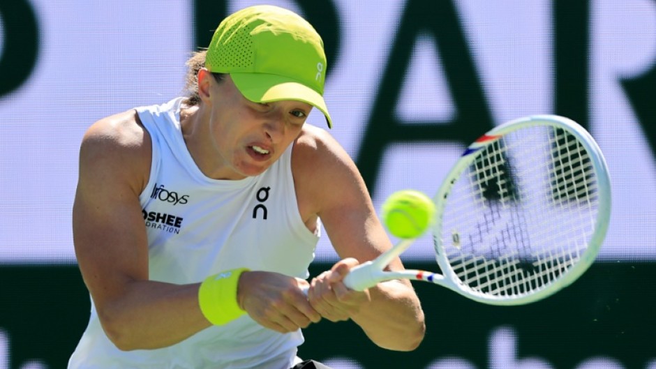 Dominant: Defending champion Iga Swiatek of Poland on the way to a 6-0, 6-2 third-round victory over Ukraine's Dayana Yastremska at Indian Wells