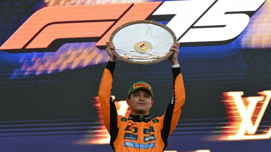 Lando Norris celebrates winning the Australian Grand Prix