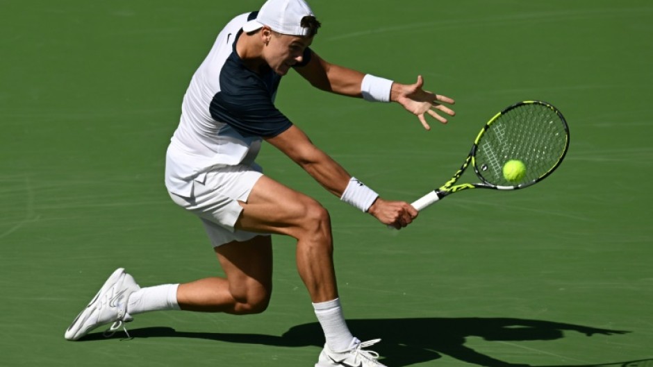 Denmark’s Holger Rune hits a backhand on the way to a semi-final victory over Russian Daniil Medvedev at Indian Wells