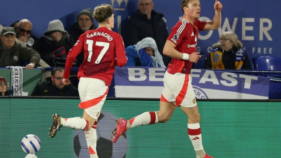 Manchester United's Rasmus Hojlund celebrates his goal against Leicester in the Premier League