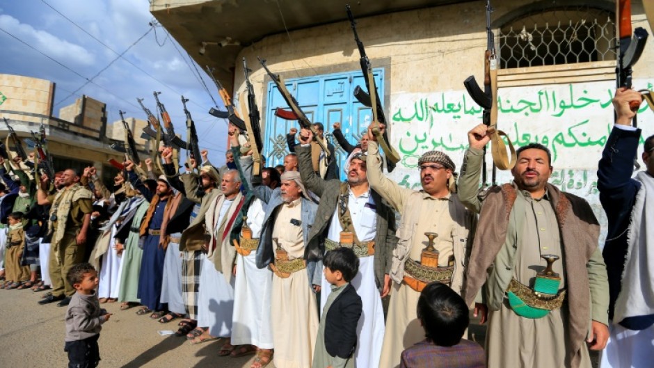Yemenis in rebel-held Sanaa rally on March 11, 2025 against Israel, vowing more attacks