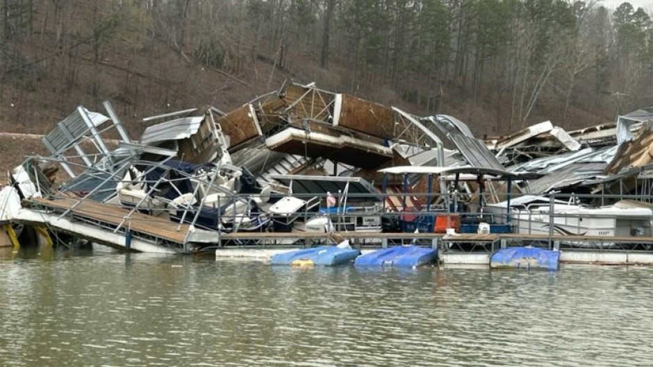A handout image released by the Missouri State Highway Patrol on March 15 shows a damaged marina on Clearwater Lake near Piedmont, Missouri