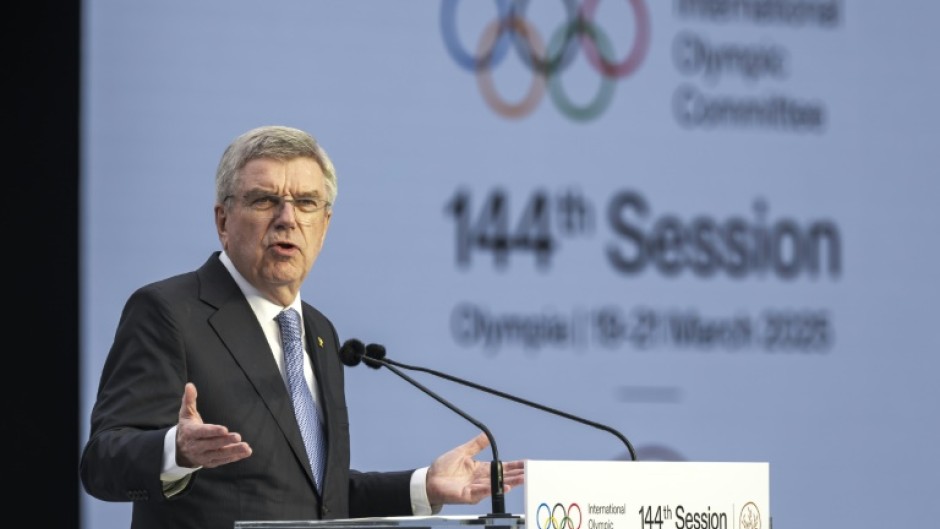 International Olympic Committee president Thomas Bach gives his address at the opening of the final IOC session he will preside over