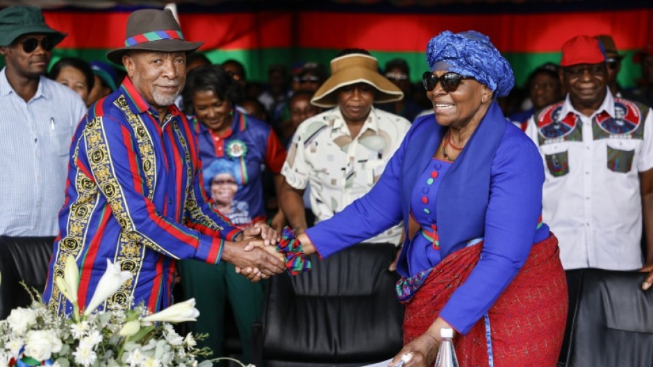 Nandi-Ndaitwah (R) takes over from Nangolo Mbumba as president