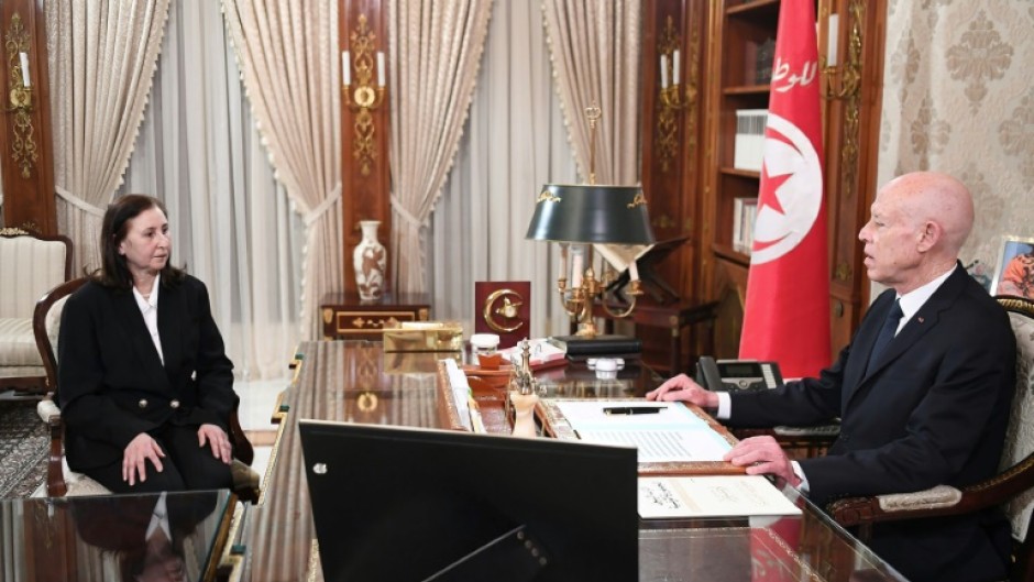 A Tunisian Presidency Press Service of President Saied with new Prime Minister Sarra Zaafrani Zenzri