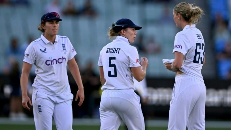 England captain Heather Knight (C) during the women's Ashes against Australia in Melbourne in January 2025