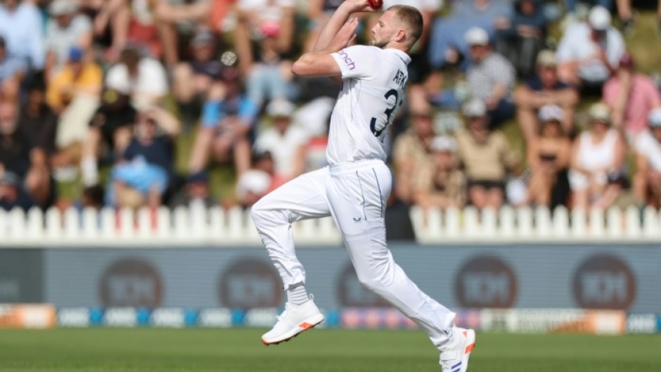 Bowling along: England paceman Gus Atkinson in action against New Zealand during the second Test in Wellington in December