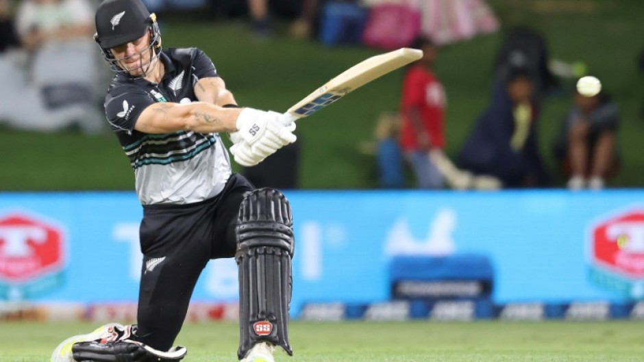 New Zealand’s Finn Allen bats during the fourth Twenty20 international
