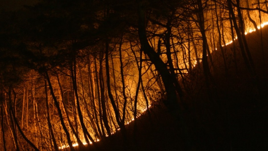 Smoke rises from a wildfire in Andong early on March 27, 2025