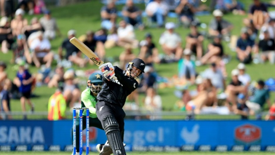 New Zealand's Mark Chapman plays a shot on his way to a centuiry againmst Pakistan in the first ODI at McLean Park in Napier