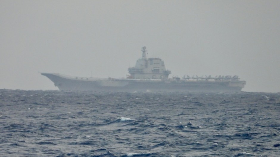 The Chinese aircraft carrier Shandong sails in waters off Taiwan on March 31, 2025