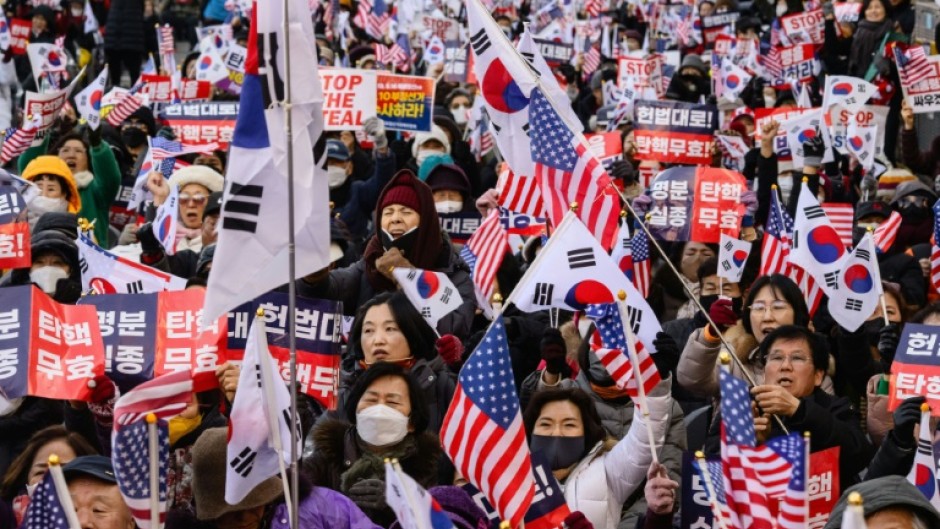 Supporters of South Korea's impeached President Yoon Suk Yeol rally near the Constitutional Court in January