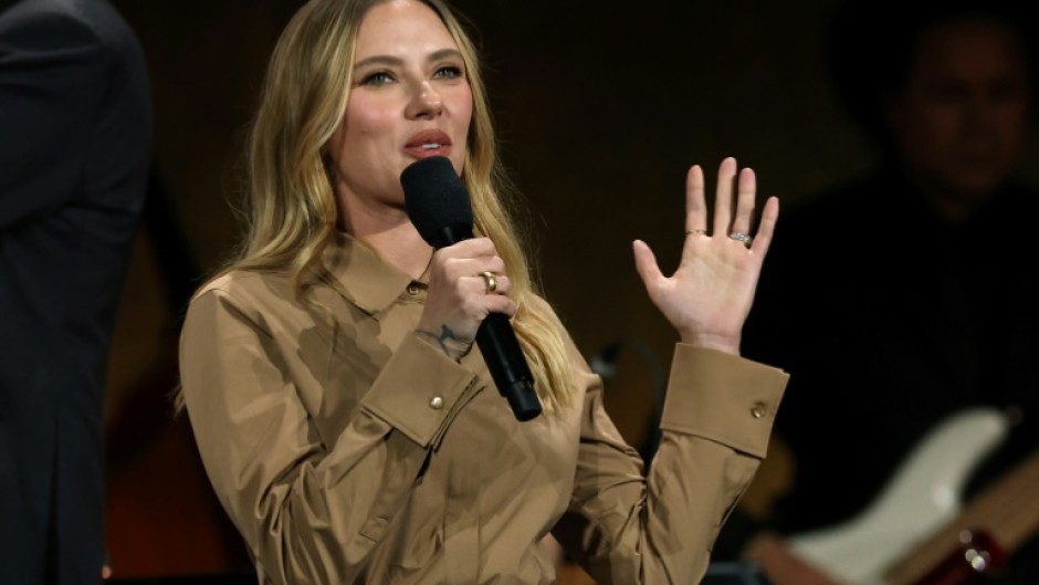 US actress Scarlett Johansson presents the film 'Jurassic World Rebirth' onstage during CinemaCon