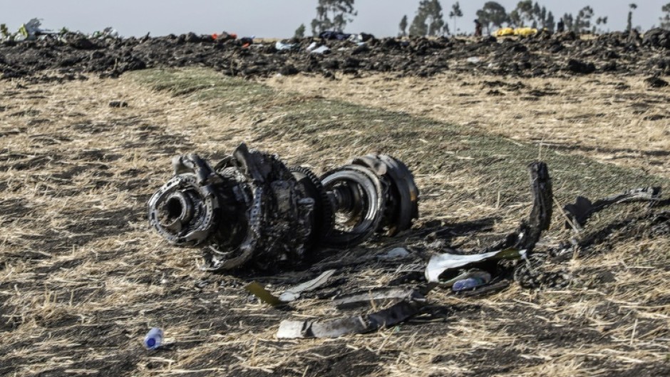 Debris of the crashed airplane of Ethiopia Airlines is photographed on March 11, 2019 near Bishoftu, in Ethiopia