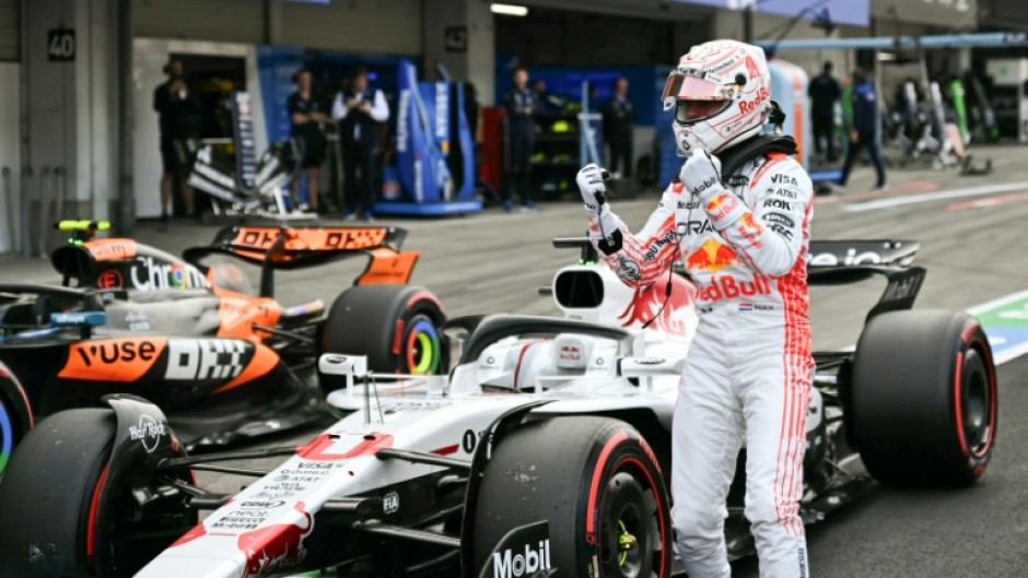 Red Bull's Max Verstappen celebrates taking pole position
