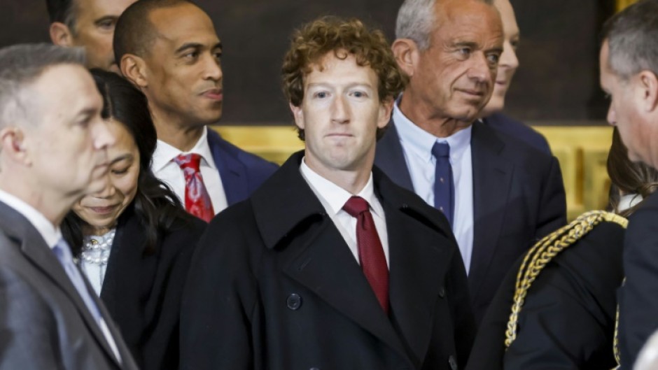 Mark Zuckerberg (C), seen here attending the inauguration of US President Donald Trump, is expected to take the stand as Meta goes to trial over antitrust claims