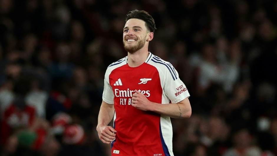 Arsenal's Declan Rice celebrates scoring against Real Madrid