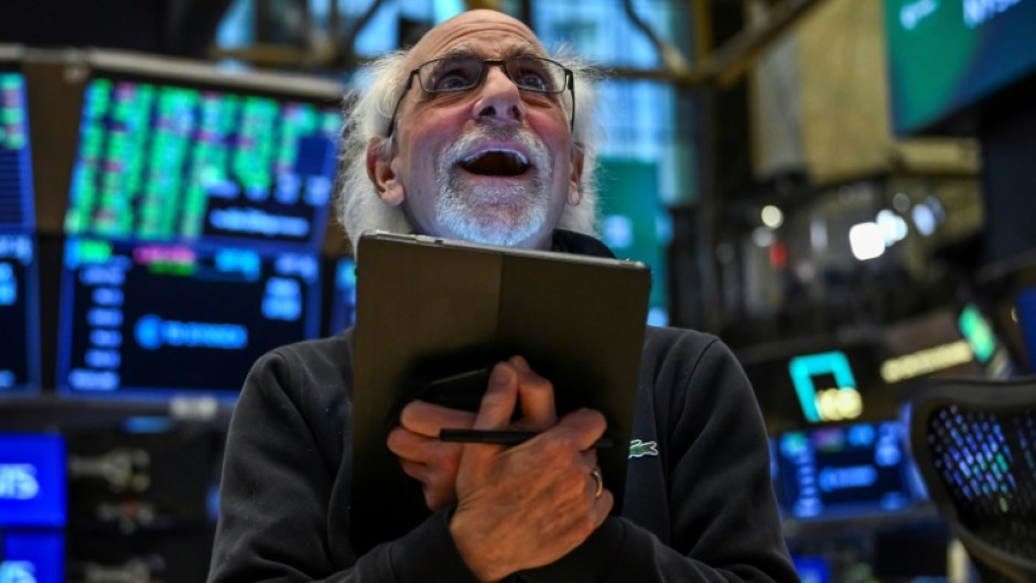 A trader works on the floor of the New York Stock Exchange (NYSE) during afternoon trading on April 9, 2025 in New York