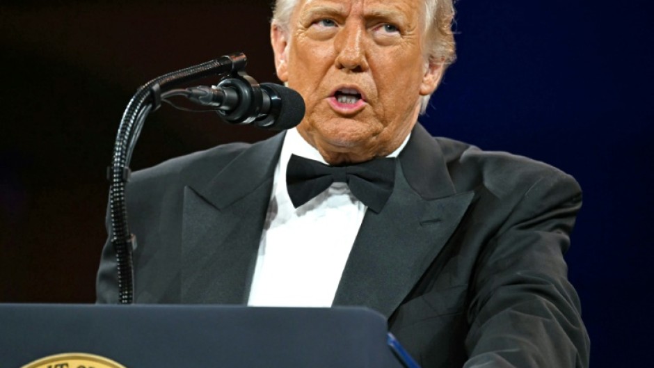 US President Donald Trump speaks at the National Republican Congressional Committee's (NRCC) "President's Dinner" at the National Building Museum in Washington, DC on April 8, 2025.