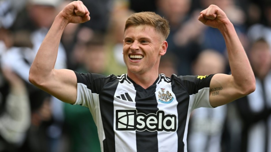 Newcastle's Harvey Barnes celebrates scoring against Manchester United